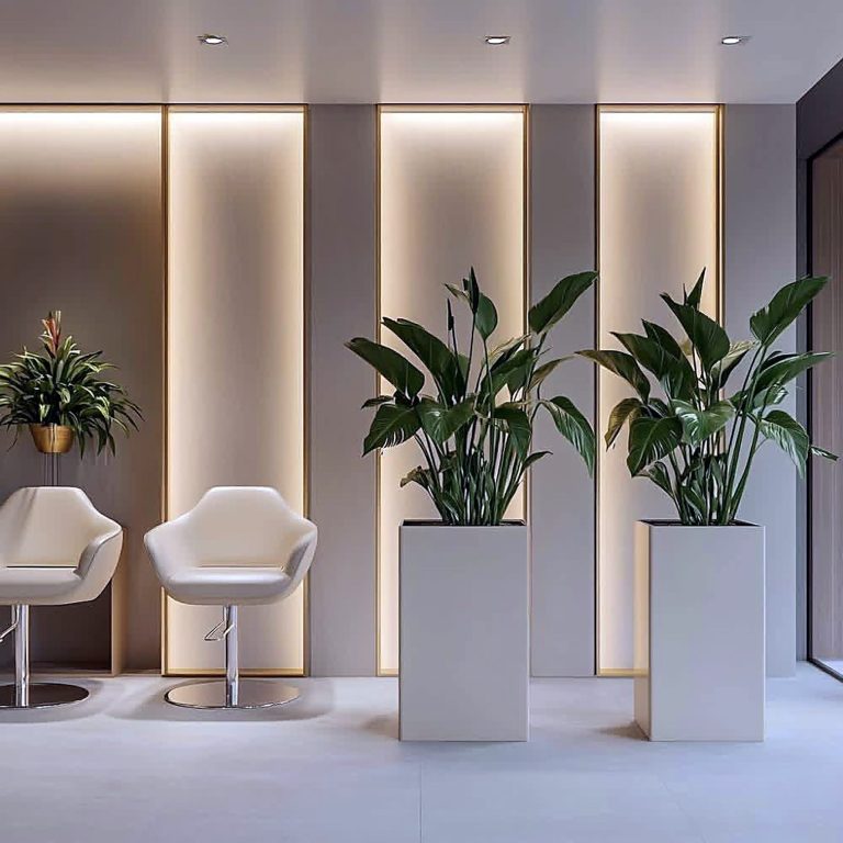 Commercial reception with backlit panels – Grand Design International