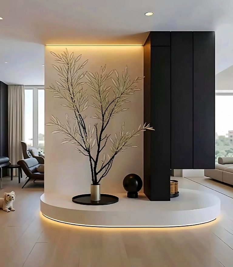Sculpted feature column with plinth glow – interior design concept by Grand Design International