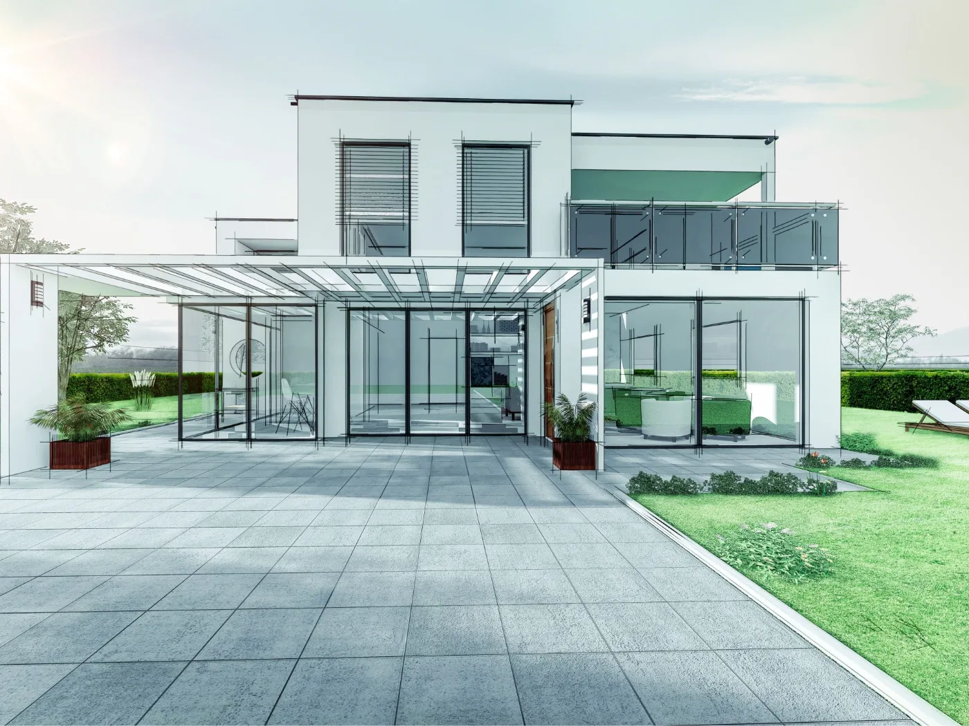 Modern house facade 3D design - day